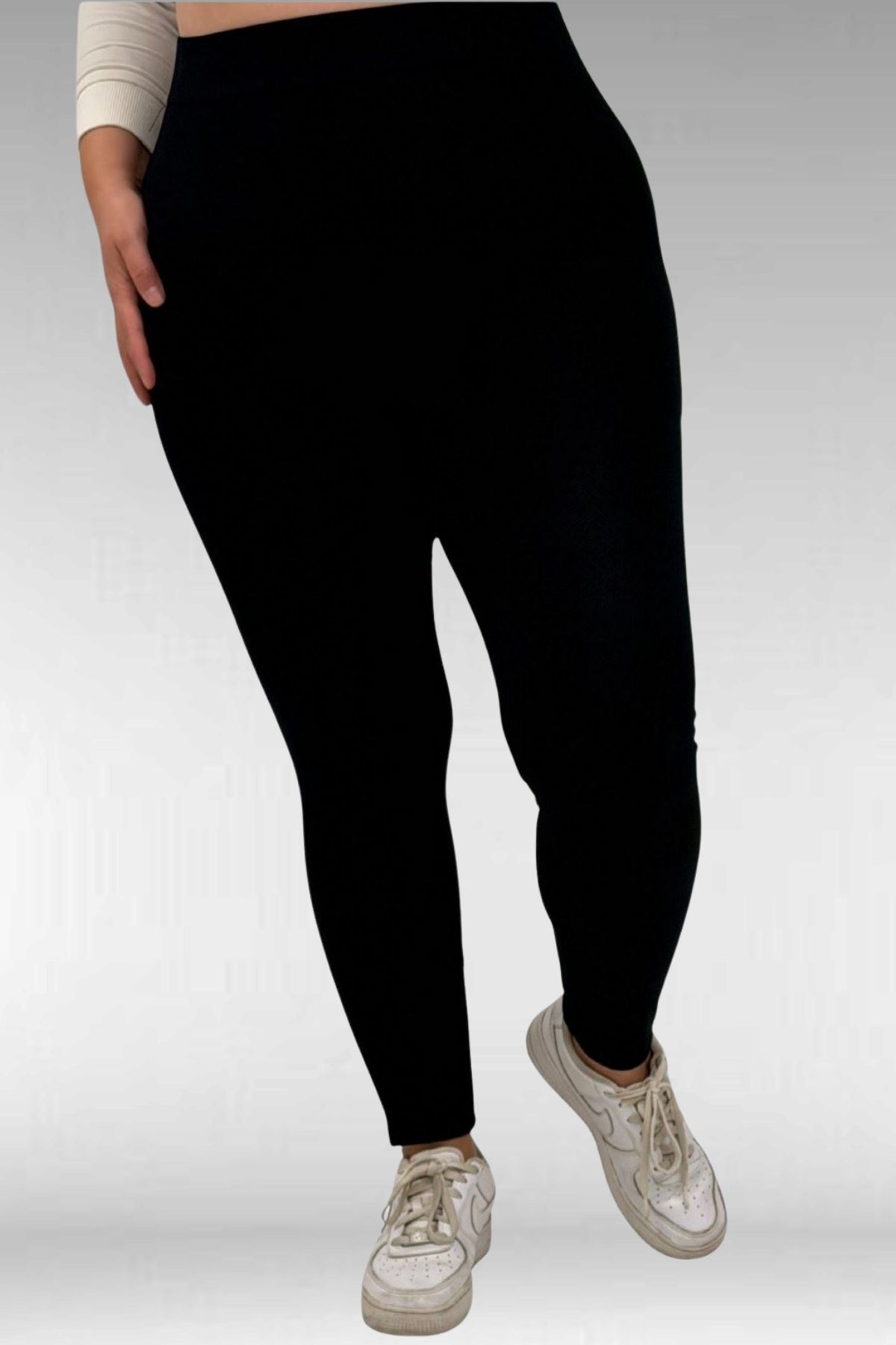 59501 Büyük Beden Penye Tayt - Siyah