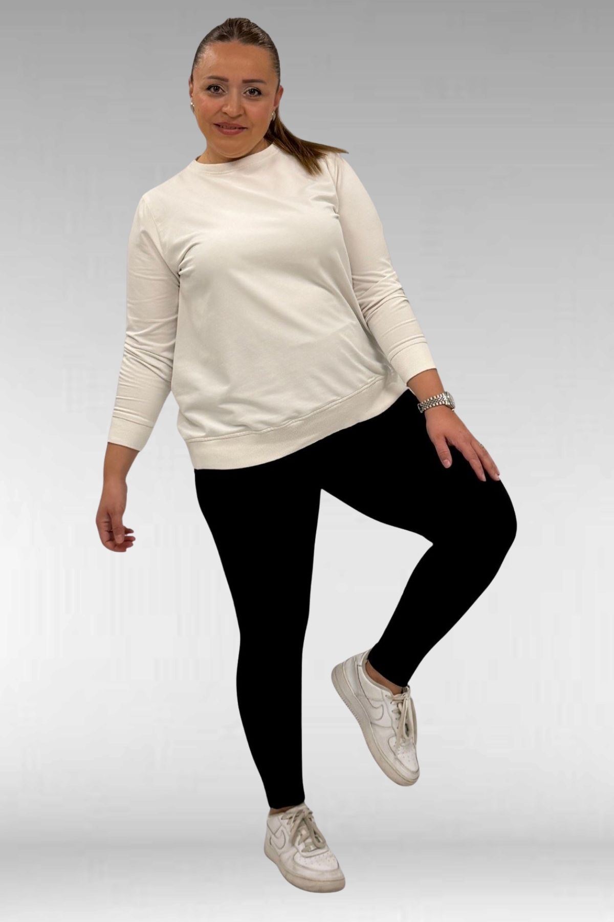 59501 Büyük Beden Penye Tayt - Siyah