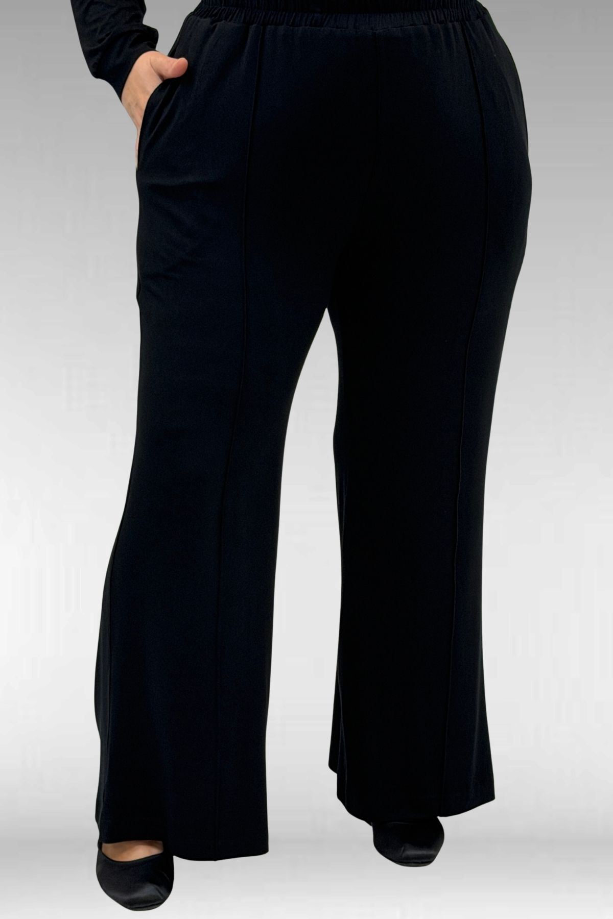 67021 Büyük Beden Taş Baskı Detaylı Parçalı Pantolonlu Takım - Siyah