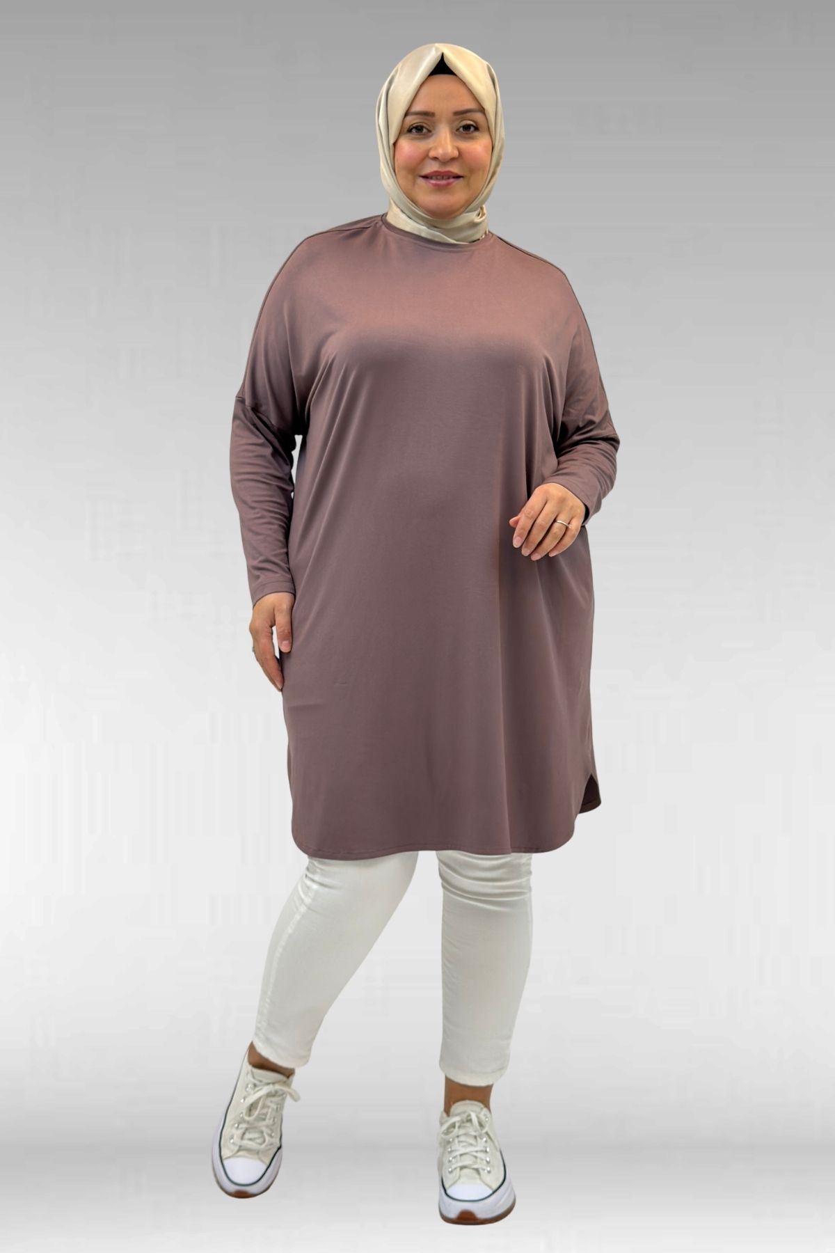 8180 تونيك بأزرار مقاس كبير -  لون القهوة 