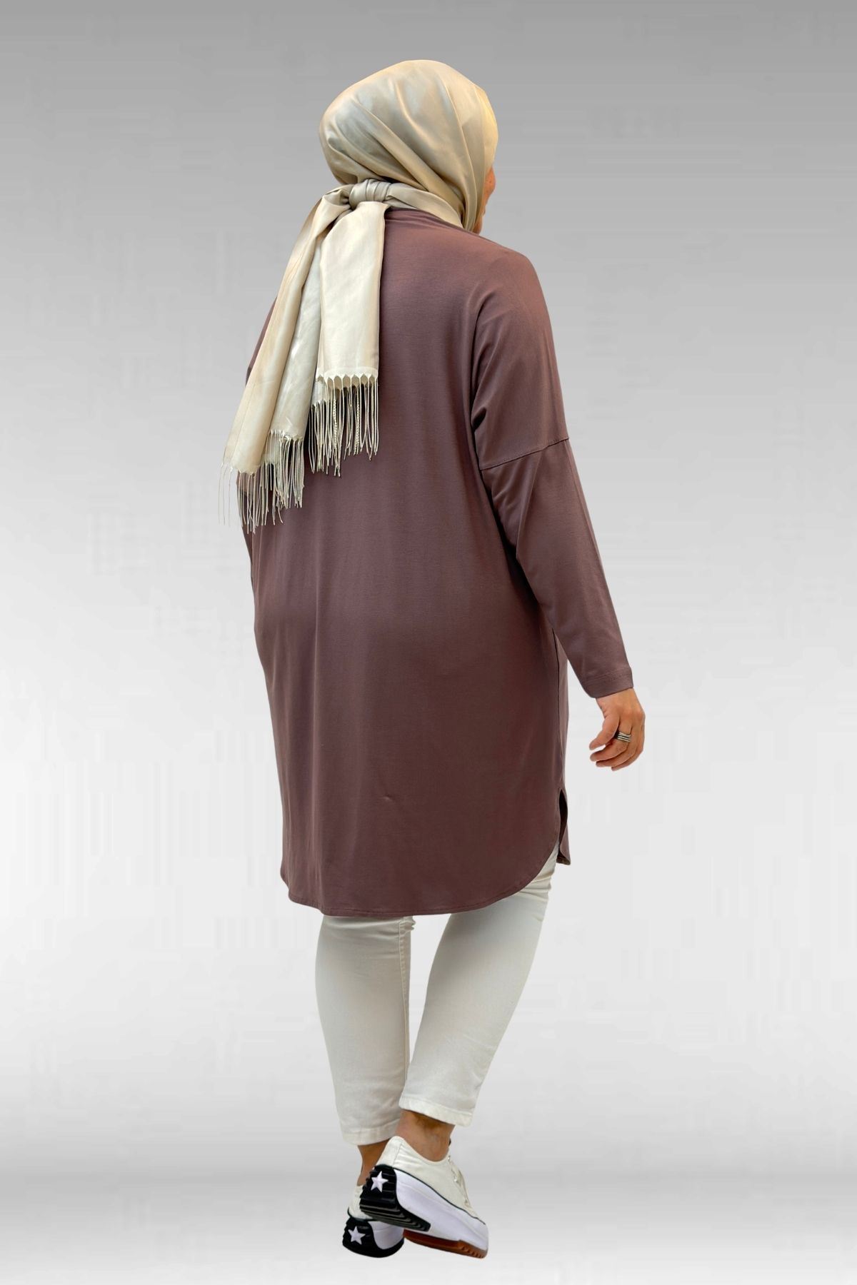 8180 تونيك بأزرار مقاس كبير -  لون القهوة 