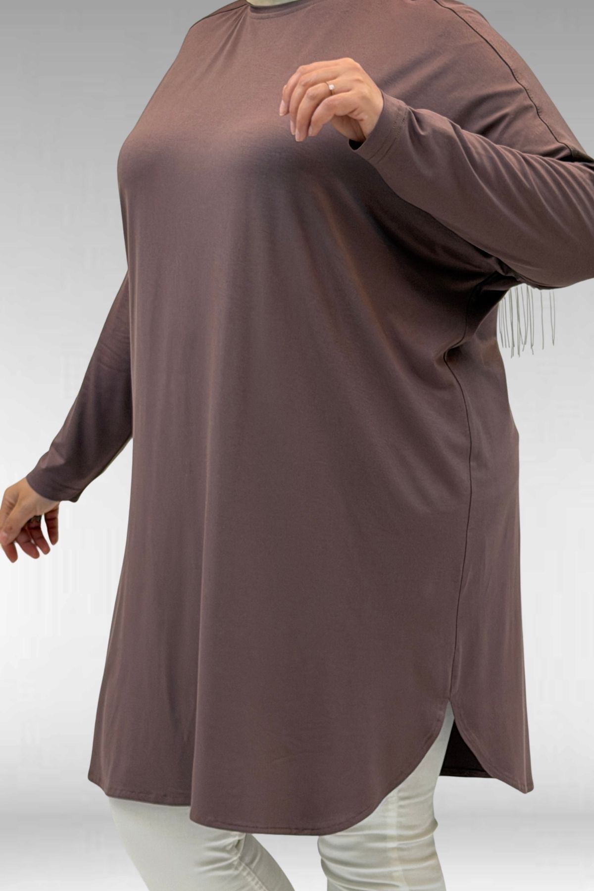 8180 تونيك بأزرار مقاس كبير -  لون القهوة 