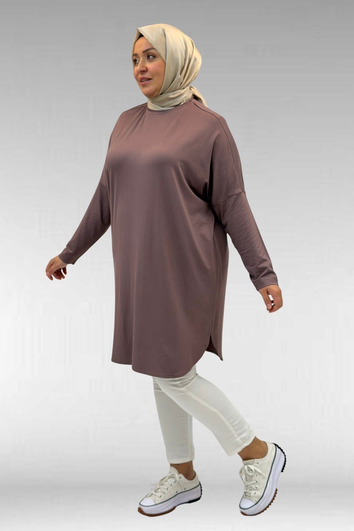 8180 تونيك بأزرار مقاس كبير -  لون القهوة 