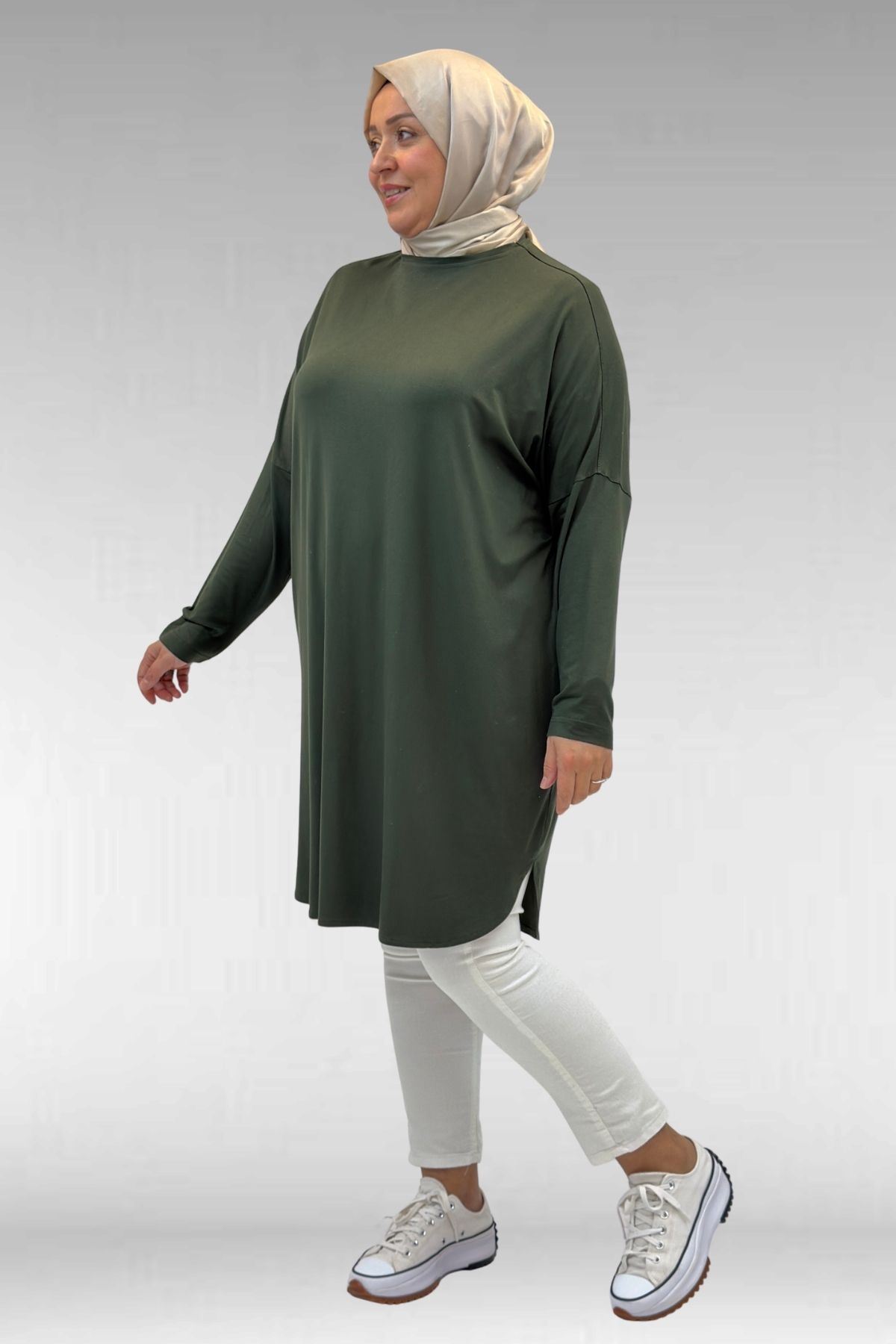 8180 تونيك بأزرار مقاس كبير -  لون القهوة 