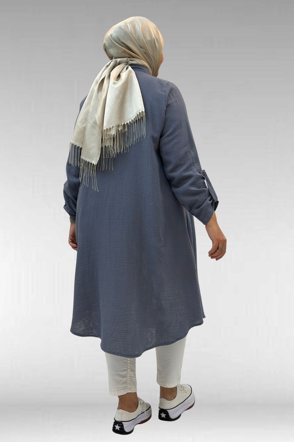 58092 Büyük Beden Çift Düğme Detaylı Müslin Gömlek - Antrasit