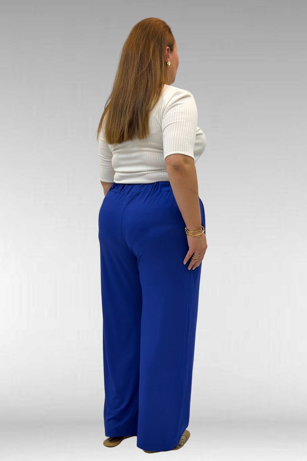 59002 Büyük Beden Pile Detaylı Penye Pantolon - İndigo