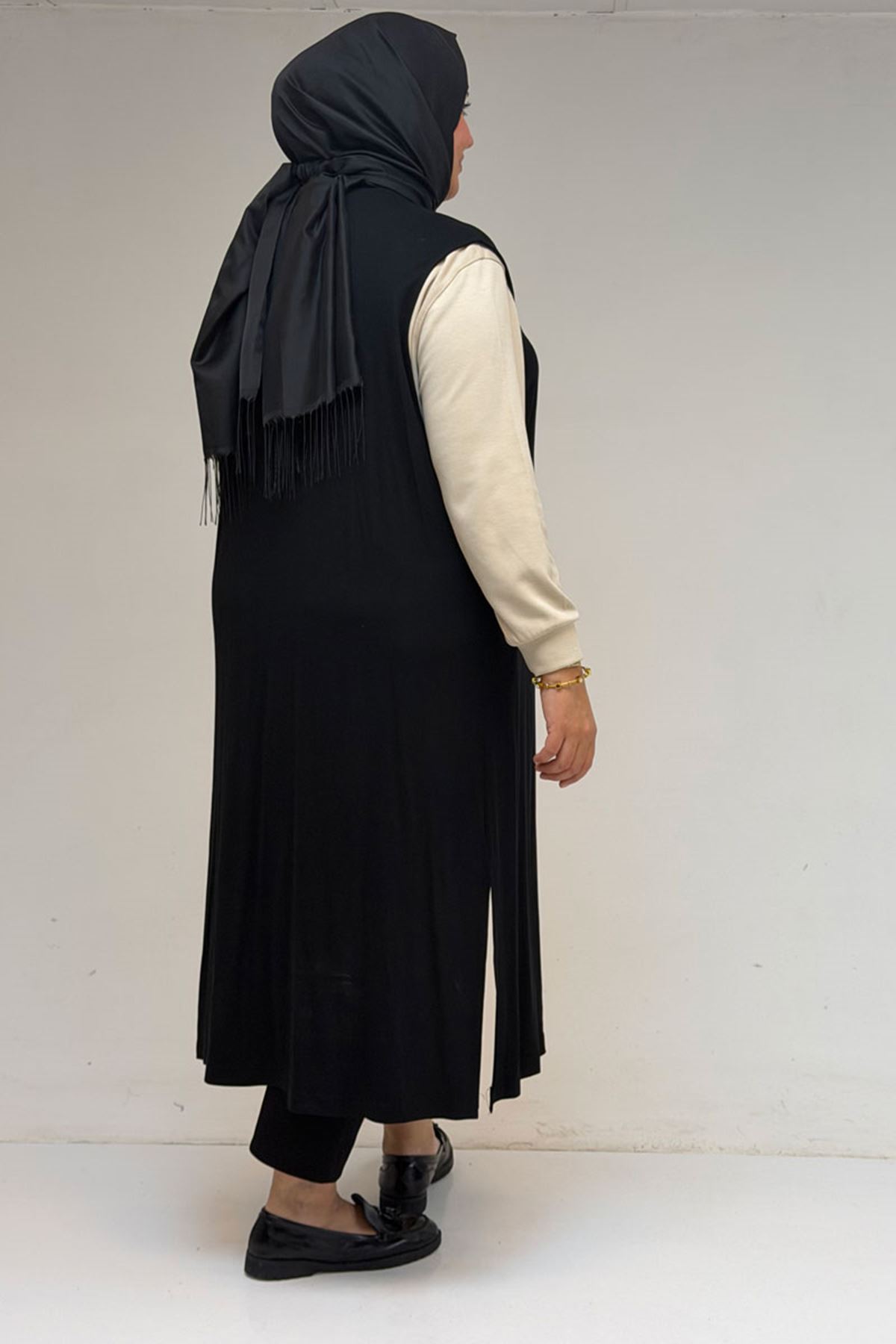 34000 Büyük Beden Penye Giy-Çık Yelek - Siyah