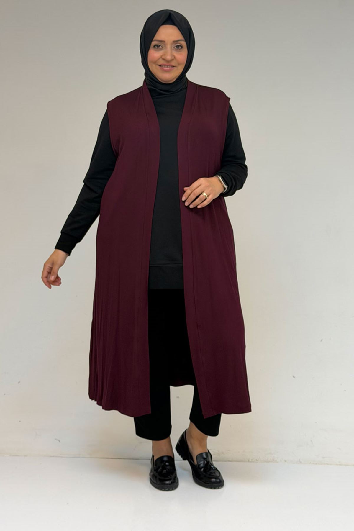 34000 Büyük Beden Penye Giy-Çık Yelek -  Bordo