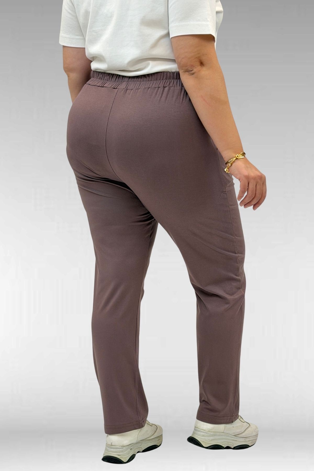 39001 Büyük Beden Yüksek Beli Lastikli Penye Pantolon - Vizon
