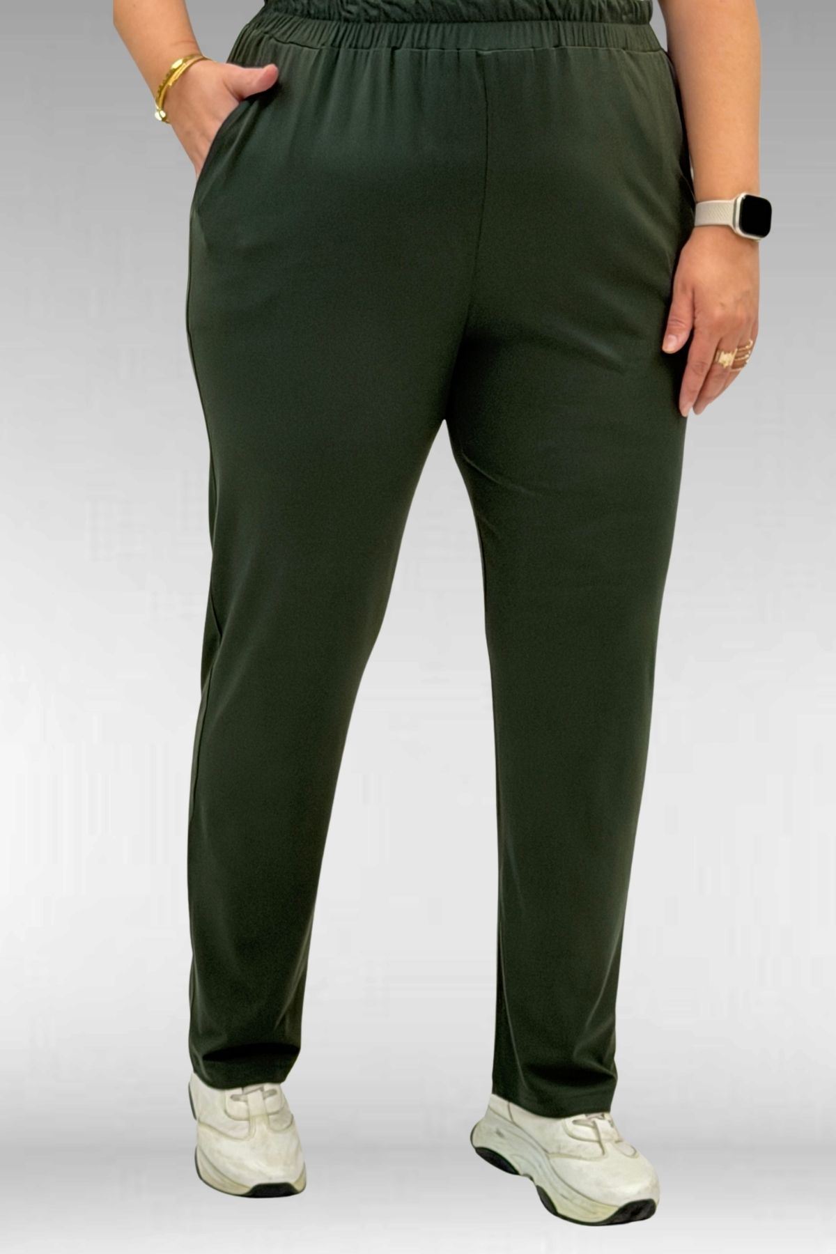 39001 Büyük Beden Yüksek Beli Lastikli Penye Pantolon - Haki