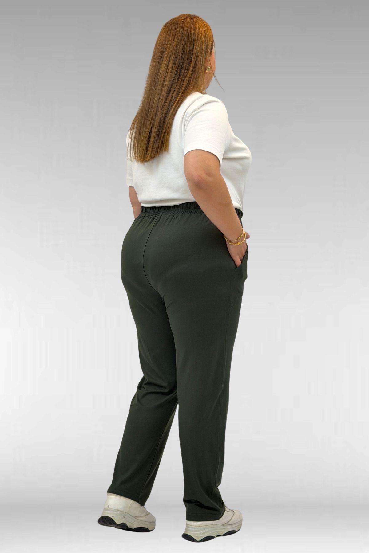 39001 Büyük Beden Yüksek Beli Lastikli Penye Pantolon - Haki