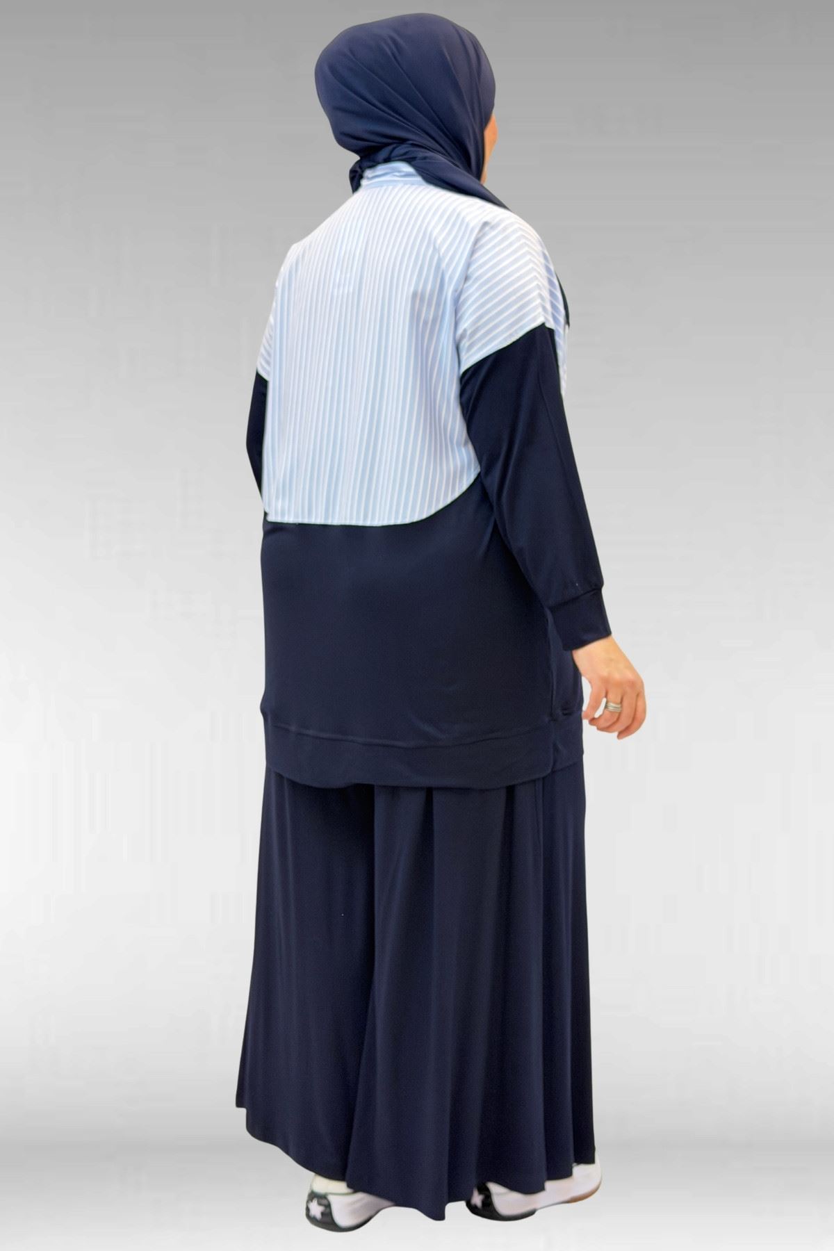 57016  Büyük Beden Erkek Yaka Kombinli Pantolonlu Takım - Lacivert-Mavi