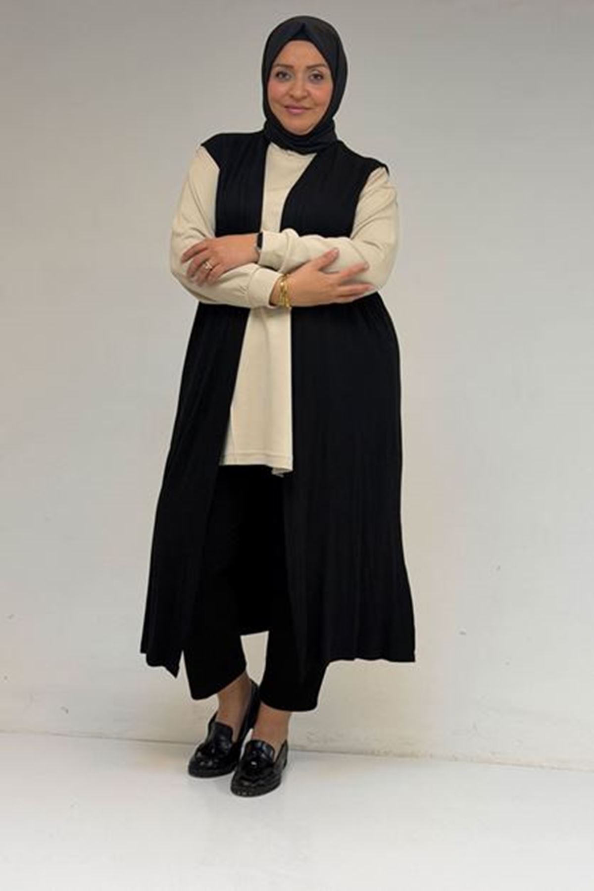 D-34000 Büyük Beden Penye Giy-Çık Yelek - Siyah