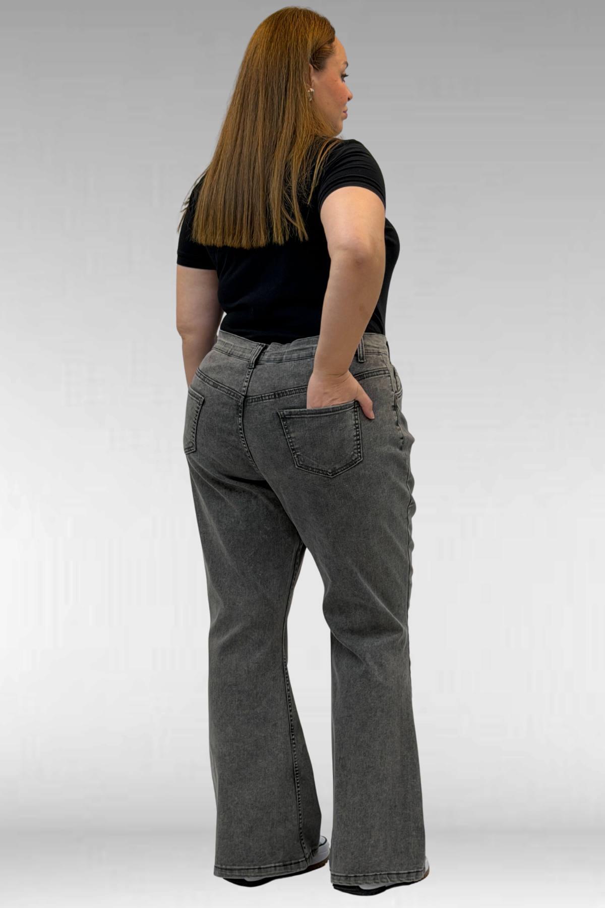 9110-11 Büyük Beden İspanyol Paça Kot Pantolon - Siyah