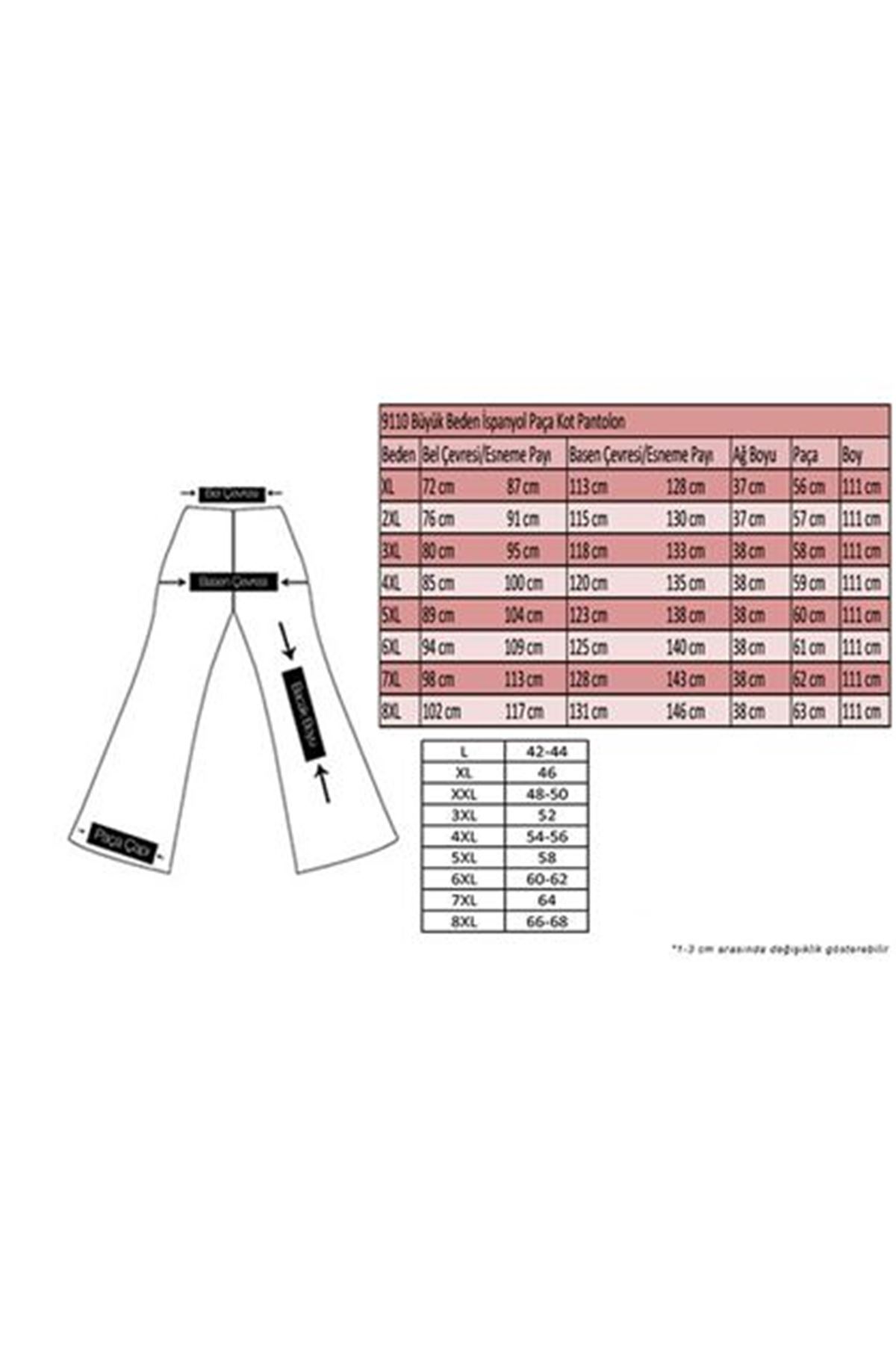 9110-11 Büyük Beden İspanyol Paça Kot Pantolon - Siyah