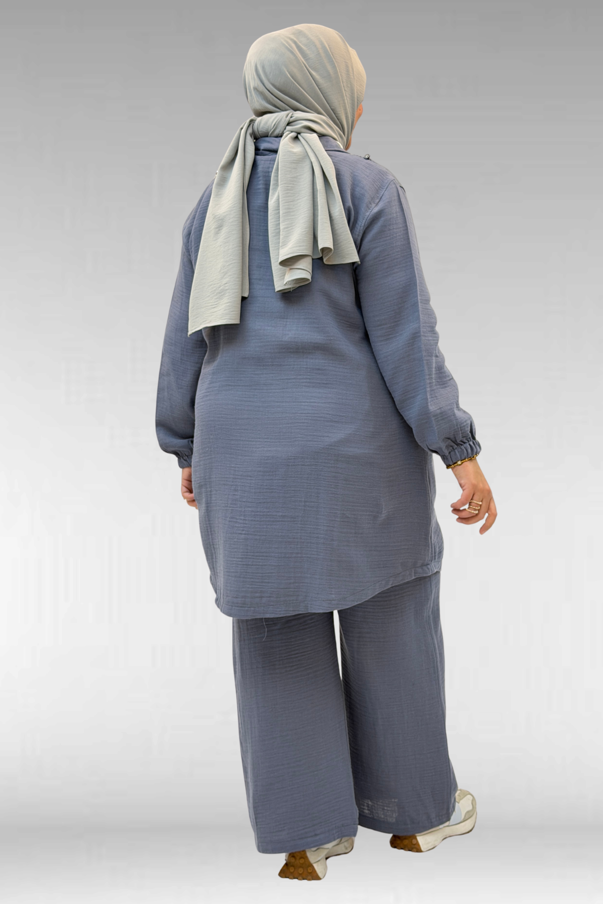 67020 Büyük Beden Yarım Fermuarlı Erkek Yakalı Müslin Pantolonlu Takım - Antrasit