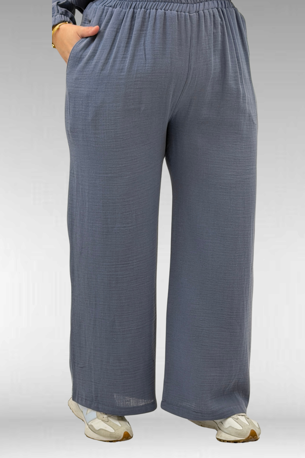 67020 Büyük Beden Yarım Fermuarlı Erkek Yakalı Müslin Pantolonlu Takım - Antrasit