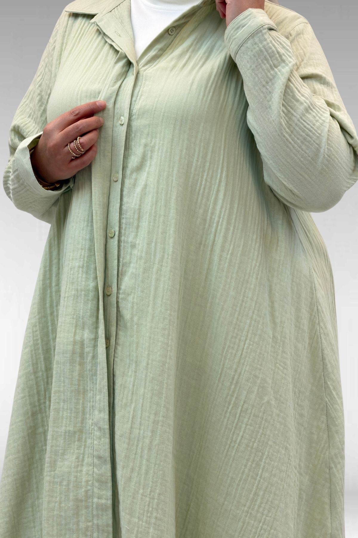 58093 Büyük Beden Mevlana Kesim Müslin Gömlek - Su Yeşili