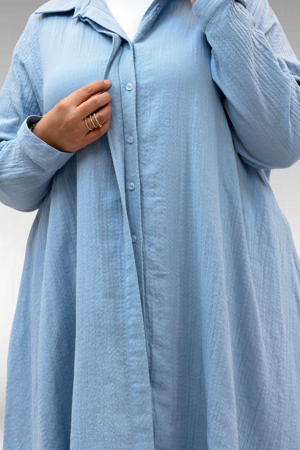 58093 Büyük Beden Mevlana Kesim Müslin Gömlek - Bebe Mavi