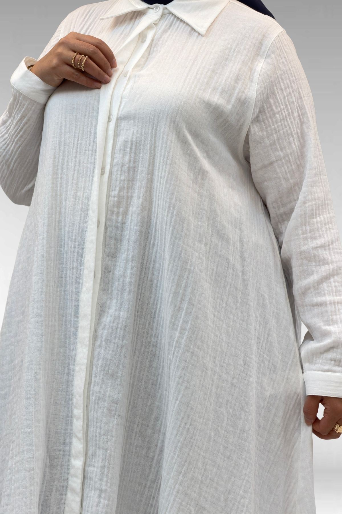 58093-1 Büyük Beden Mevlana Kesim Müslin Gömlek - Ekru