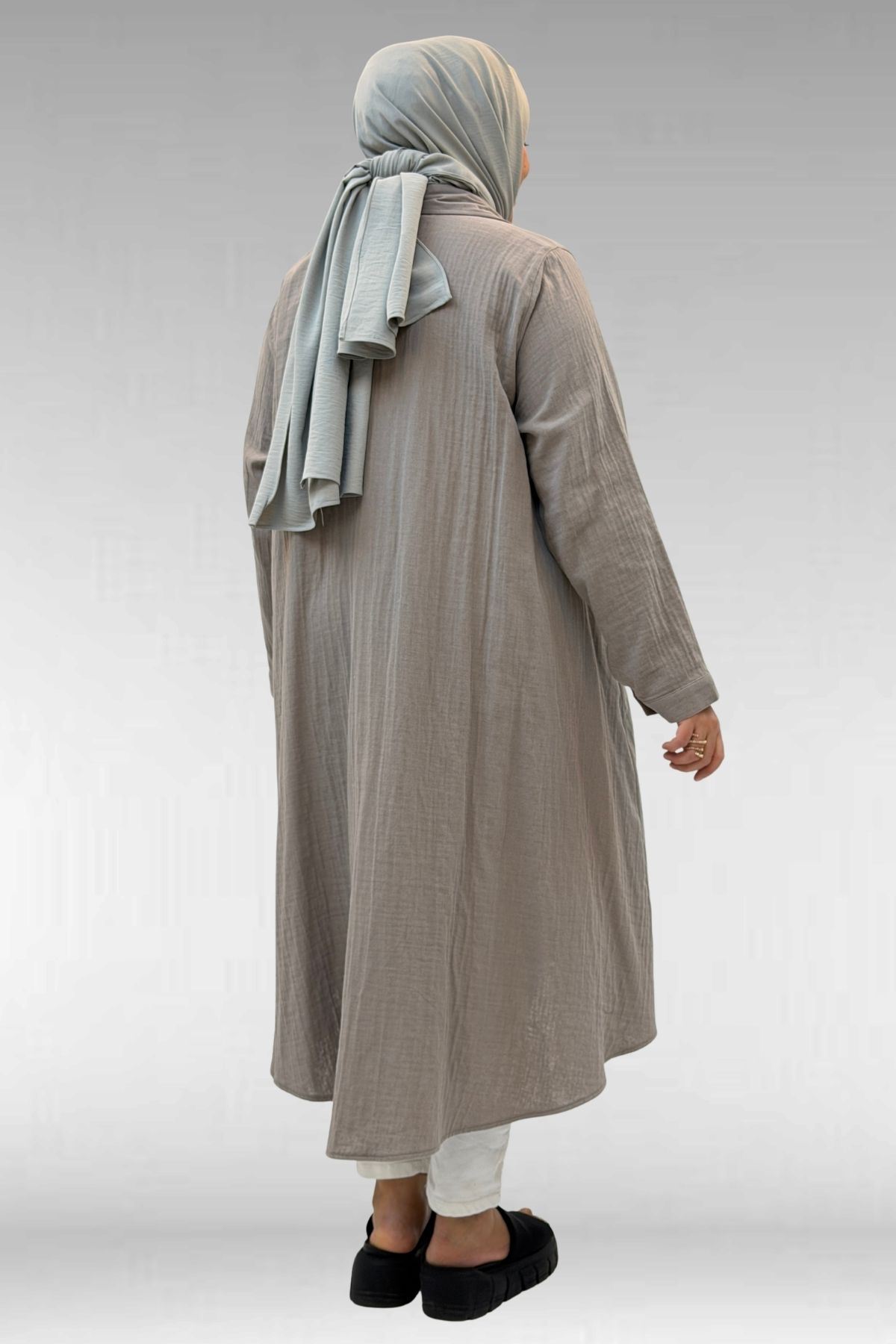 58093-1 Büyük Beden Mevlana Kesim Müslin Gömlek - Vizon