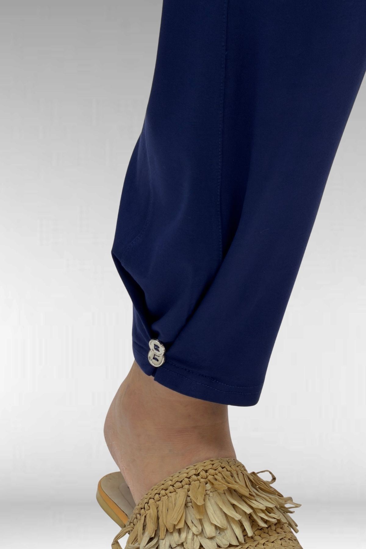 67041 Büyük Beden Düğme Detaylı Penye Pantolonlu Takım - İndigo