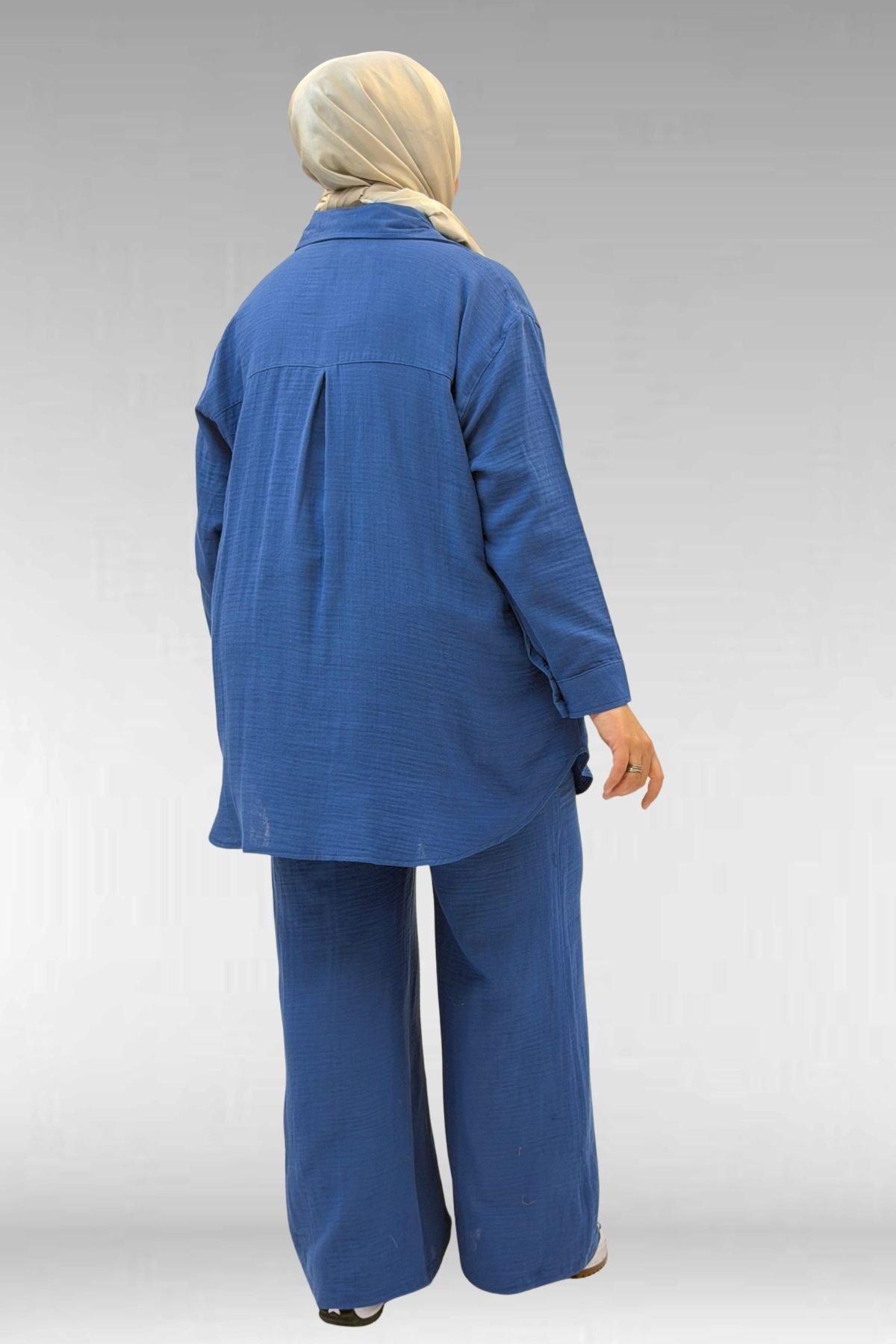 67038 Büyük Beden Erkek Yakalı Müslin Pantolonlu Takım - İndigo