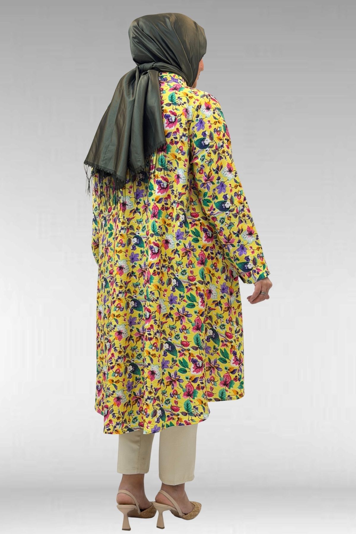 68015 Büyük Beden Mevlana Kesim Mango Gömlek - Desenli Sarı