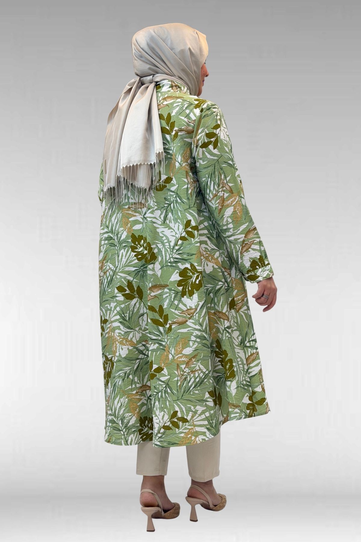 68015 Büyük Beden Mevlana Kesim Mango Gömlek - Desenli Haki