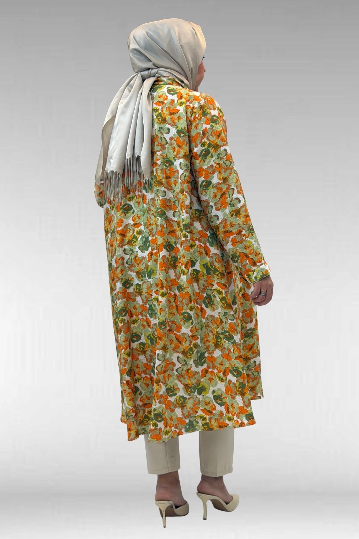 68015 Büyük Beden Mevlana Kesim Mango Gömlek - Çiçek Desen Yeşil