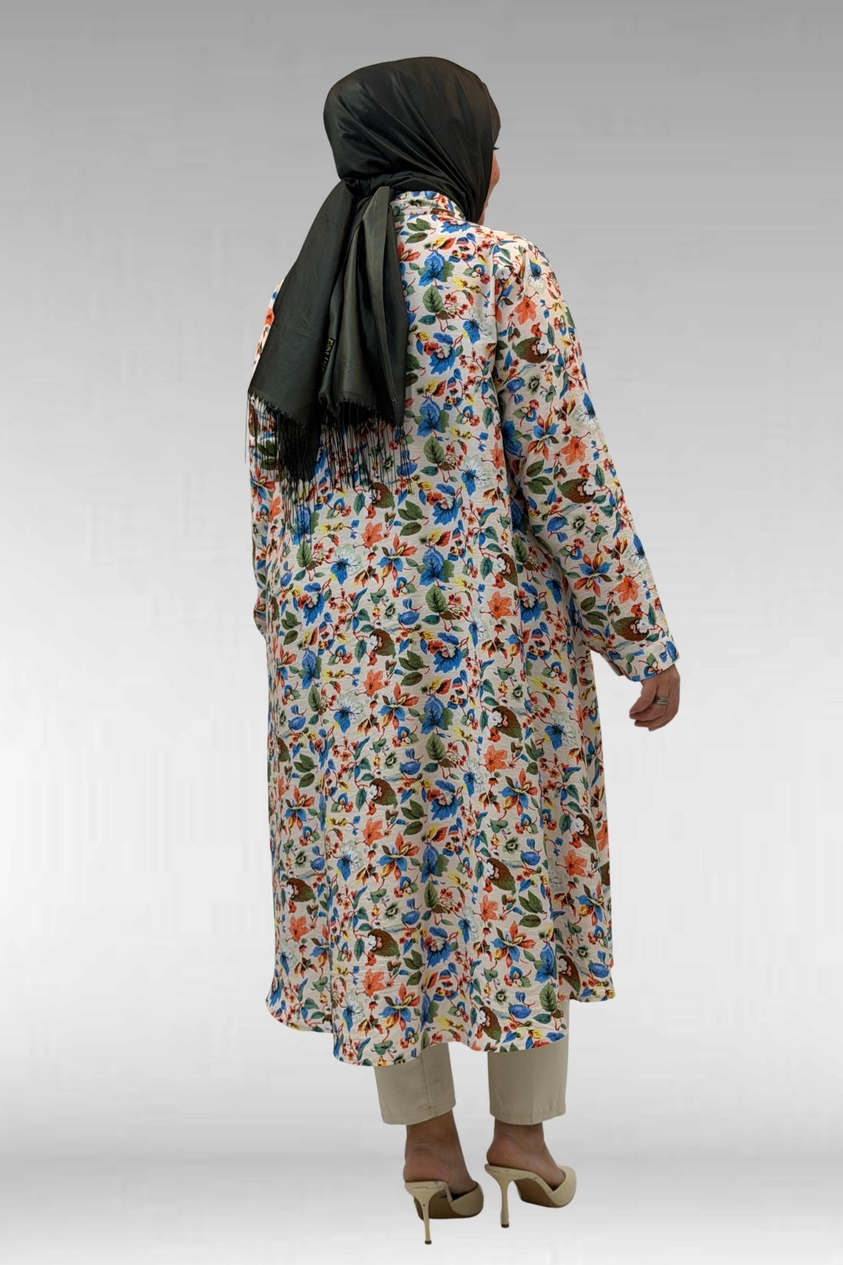 68015 Büyük Beden Mevlana Kesim Mango Gömlek - Desenli Taş