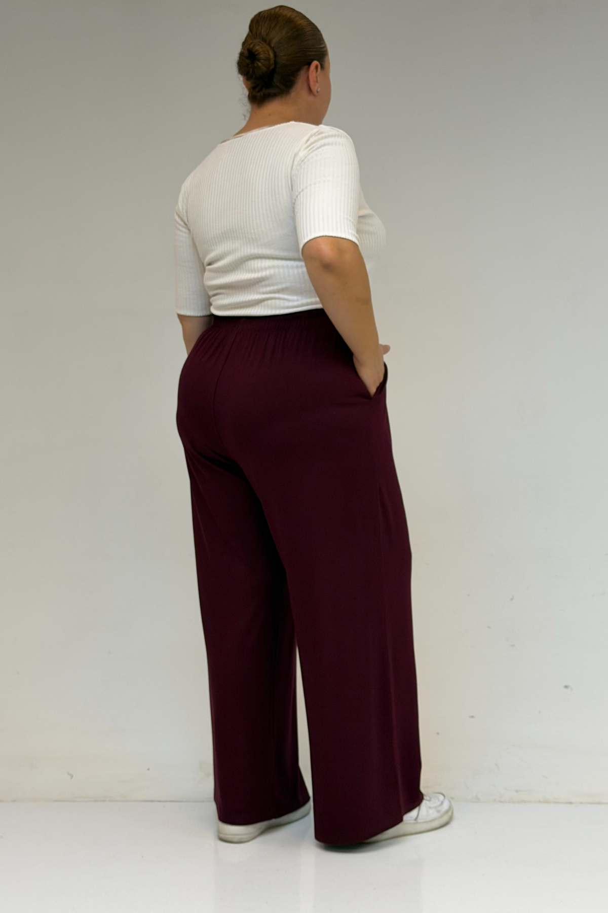 9160 بنطلون مقاس كبير بخصر مرتفع و مرن- قرميدي 
