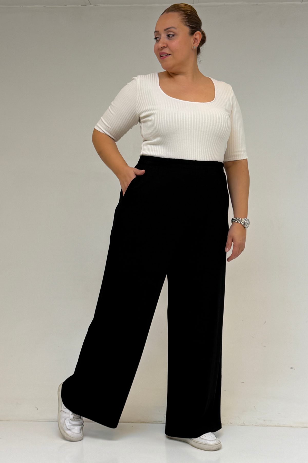 9160 بنطلون مقاس كبير بخصر مرتفع و مرن- قرميدي 