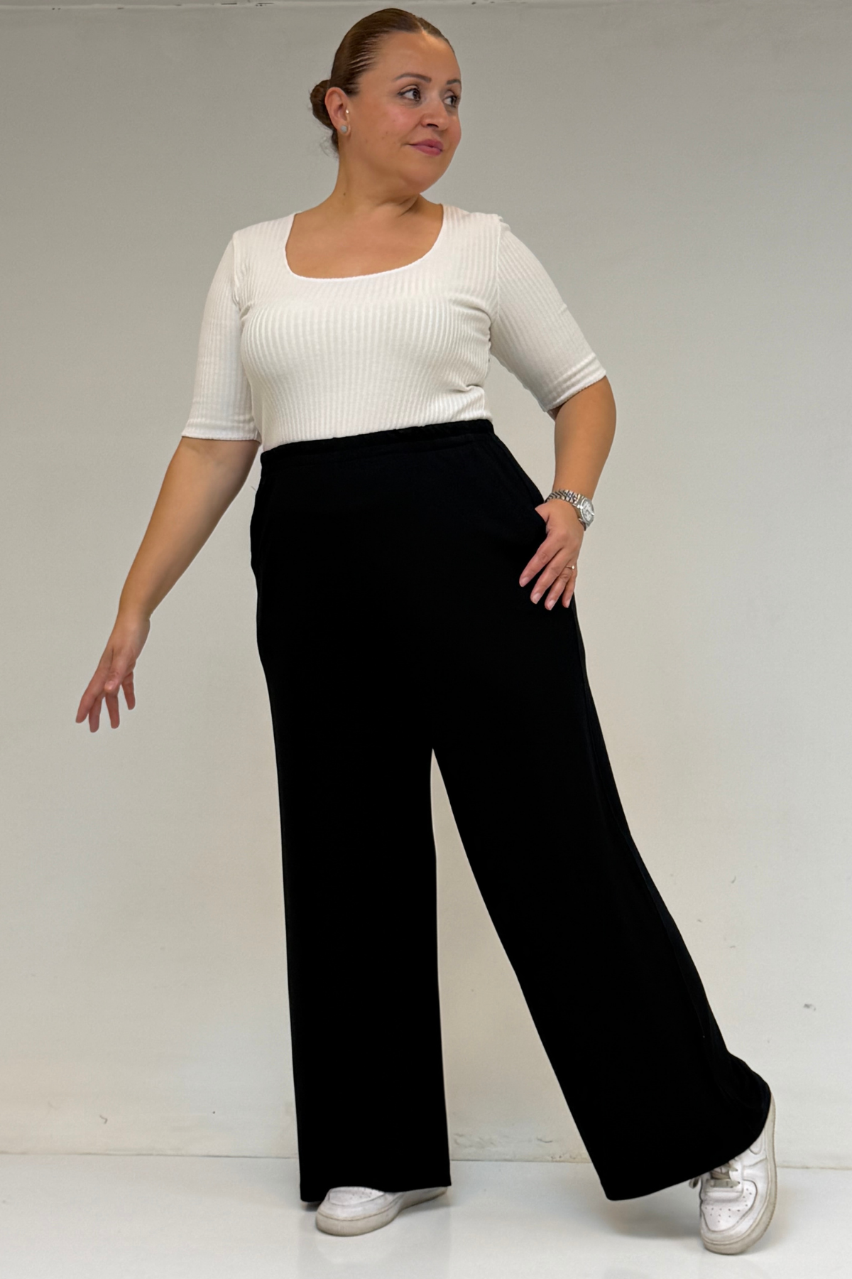 9160 بنطلون مقاس كبير بخصر مرتفع و مرن- قرميدي 