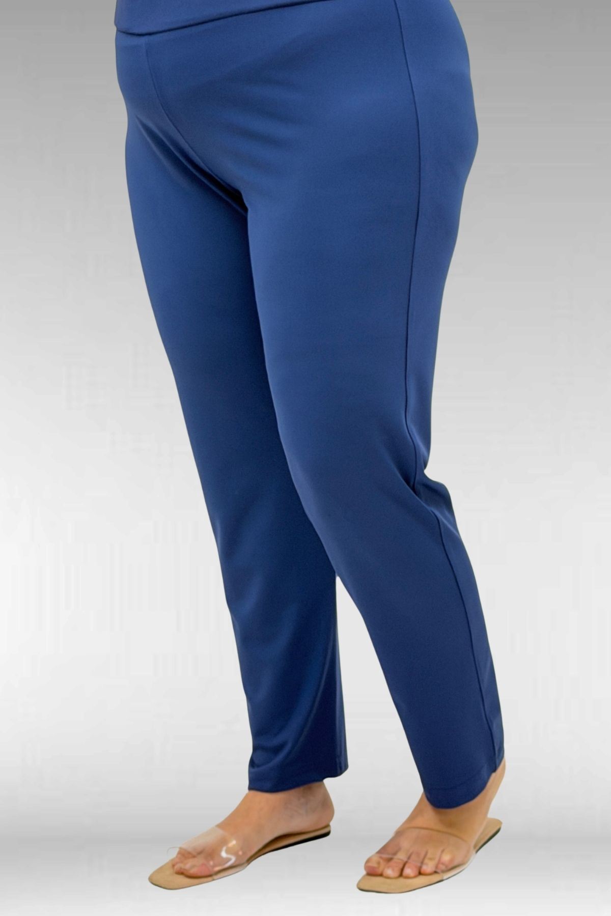 1740 Büyük Beden Düz Renk Tesettür Mayo - İndigo