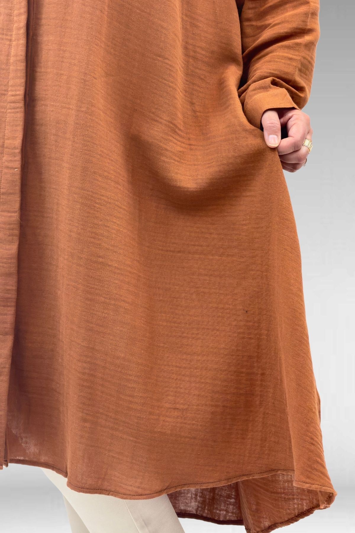 58093 Büyük Beden Mevlana Kesim Müslin Gömlek - Tarçın