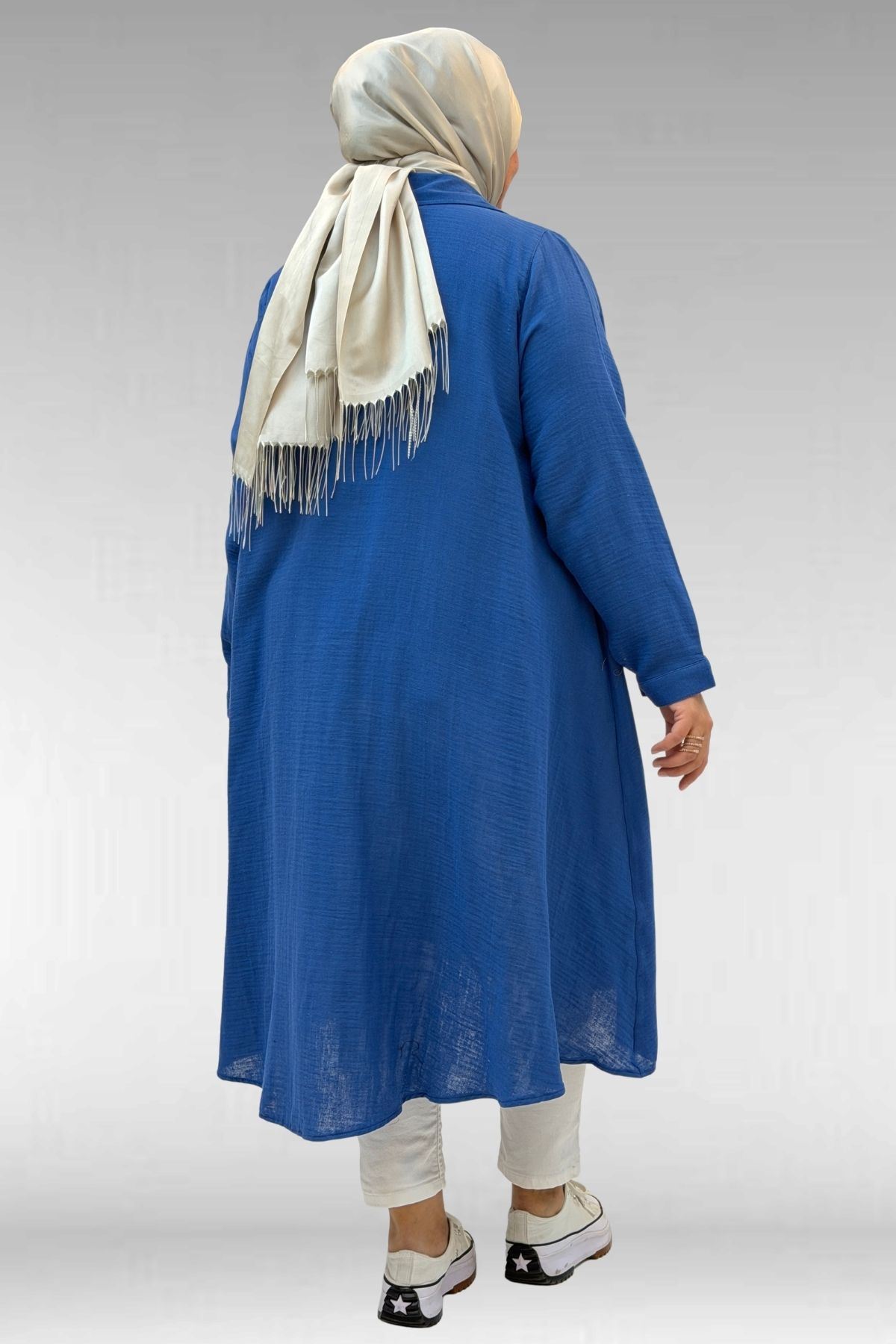 58093 Büyük Beden Mevlana Kesim Müslin Gömlek - İndigo