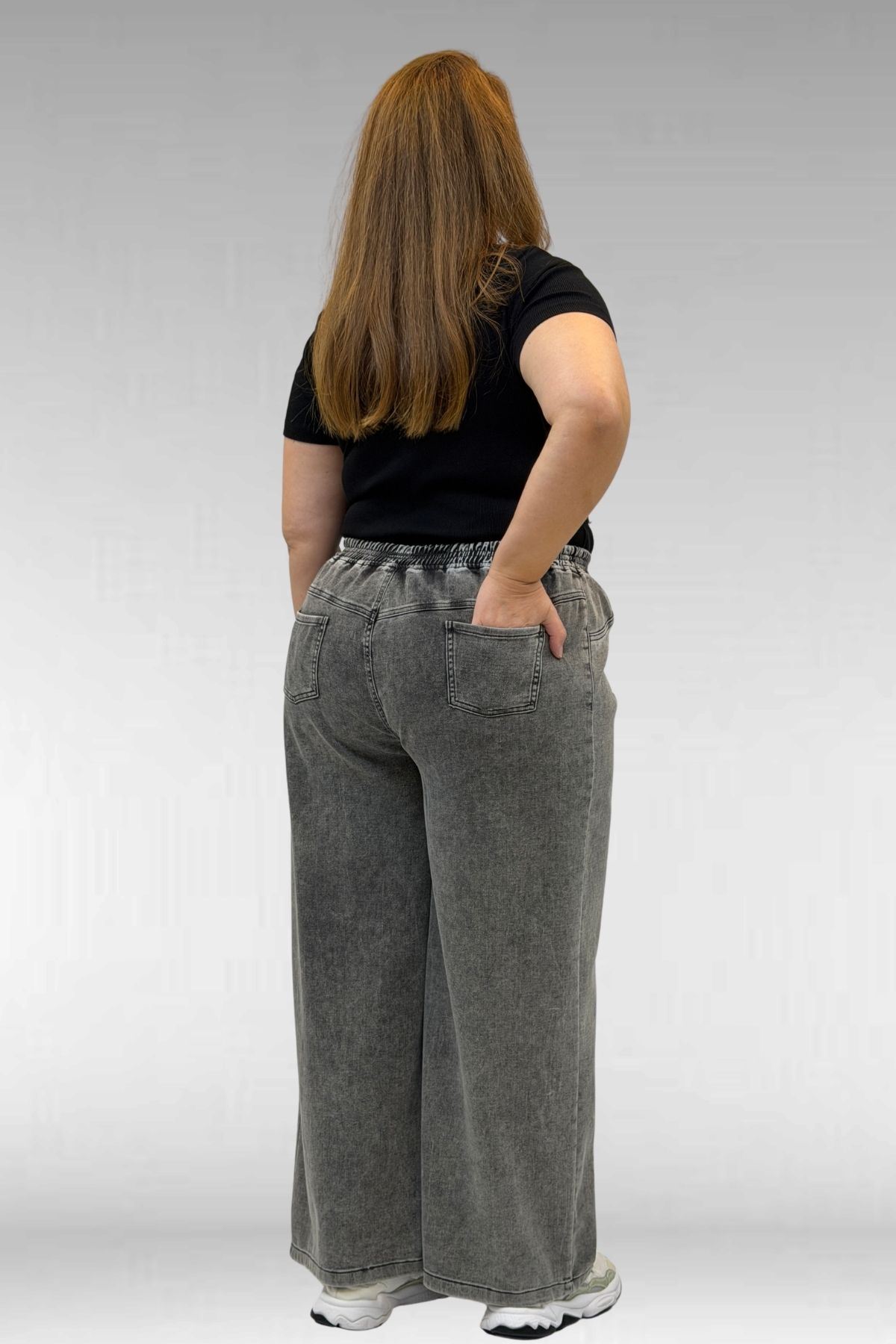 69003 Büyük Beden Beli Lastikli Bolpaça Kot Pantolon - Antrasit