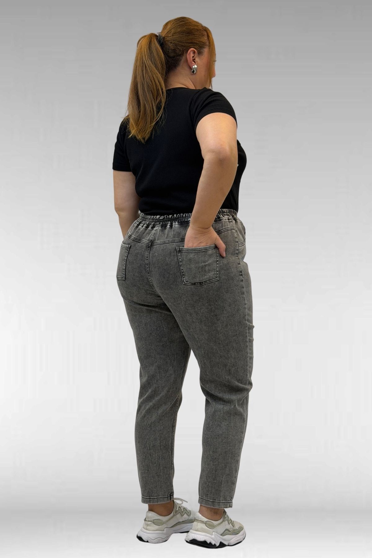 69002 Büyük Beden Beli Lastikli Darpaça Uzun Kot Pantolon - Antrasit