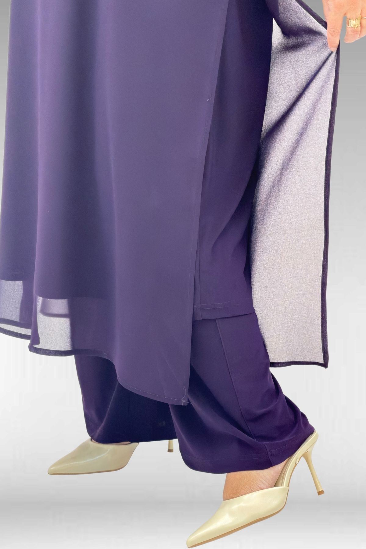 67024 Büyük Beden Sandy-Şifon Elbise - Mürdüm