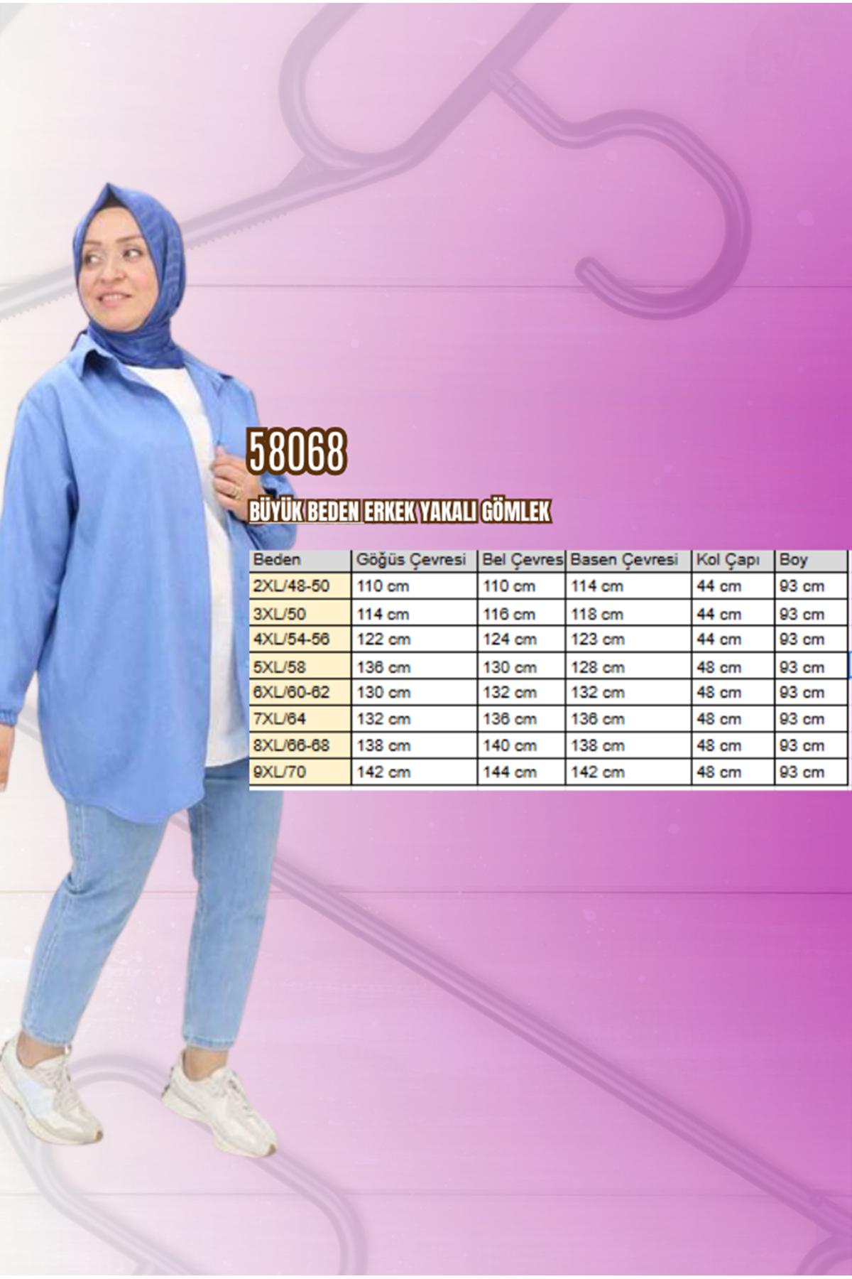 58068 Büyük Beden Erkek Yakalı Gömlek - İndigo Kırçıllı