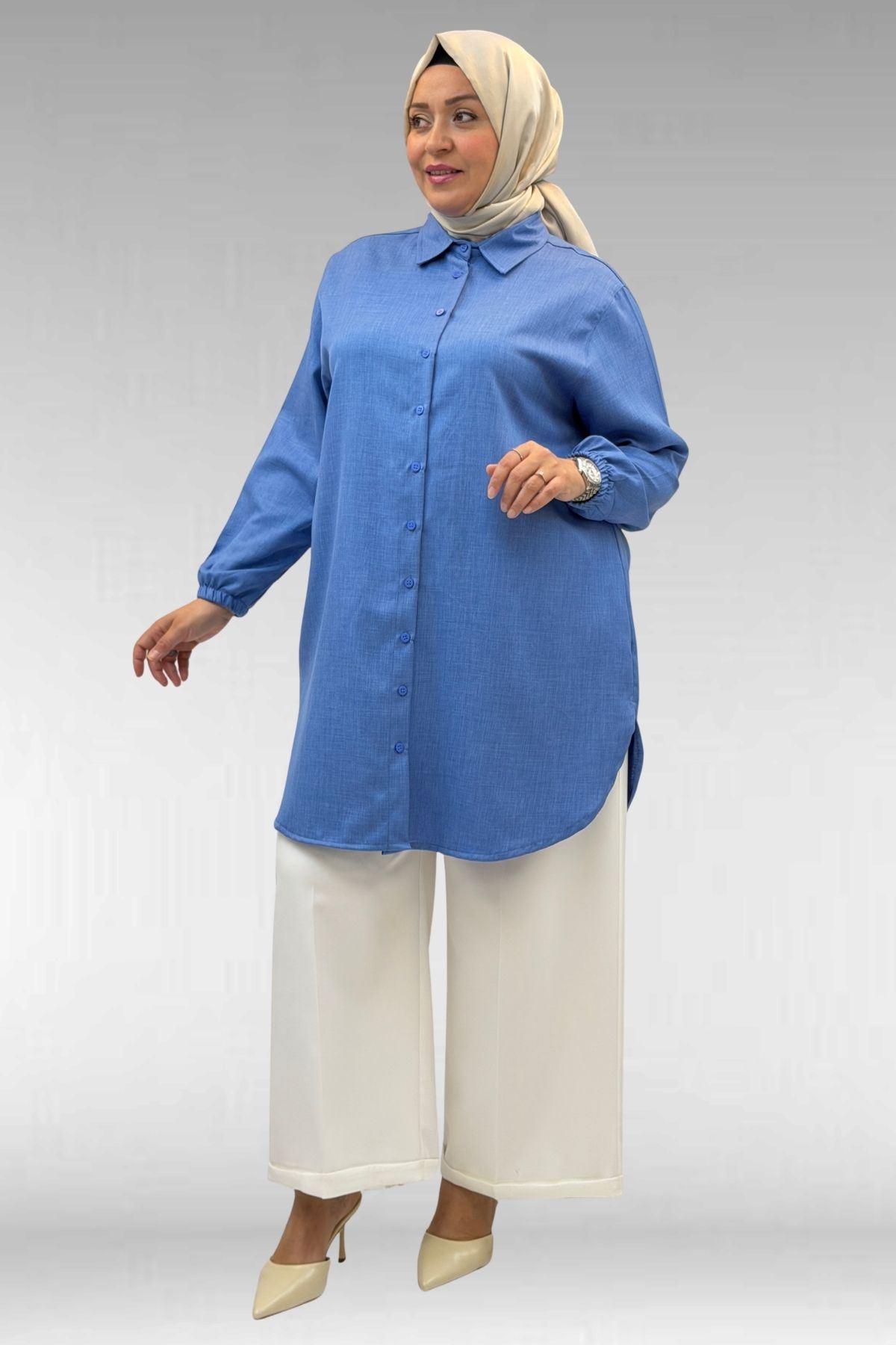 58068 Büyük Beden Erkek Yakalı Gömlek - İndigo