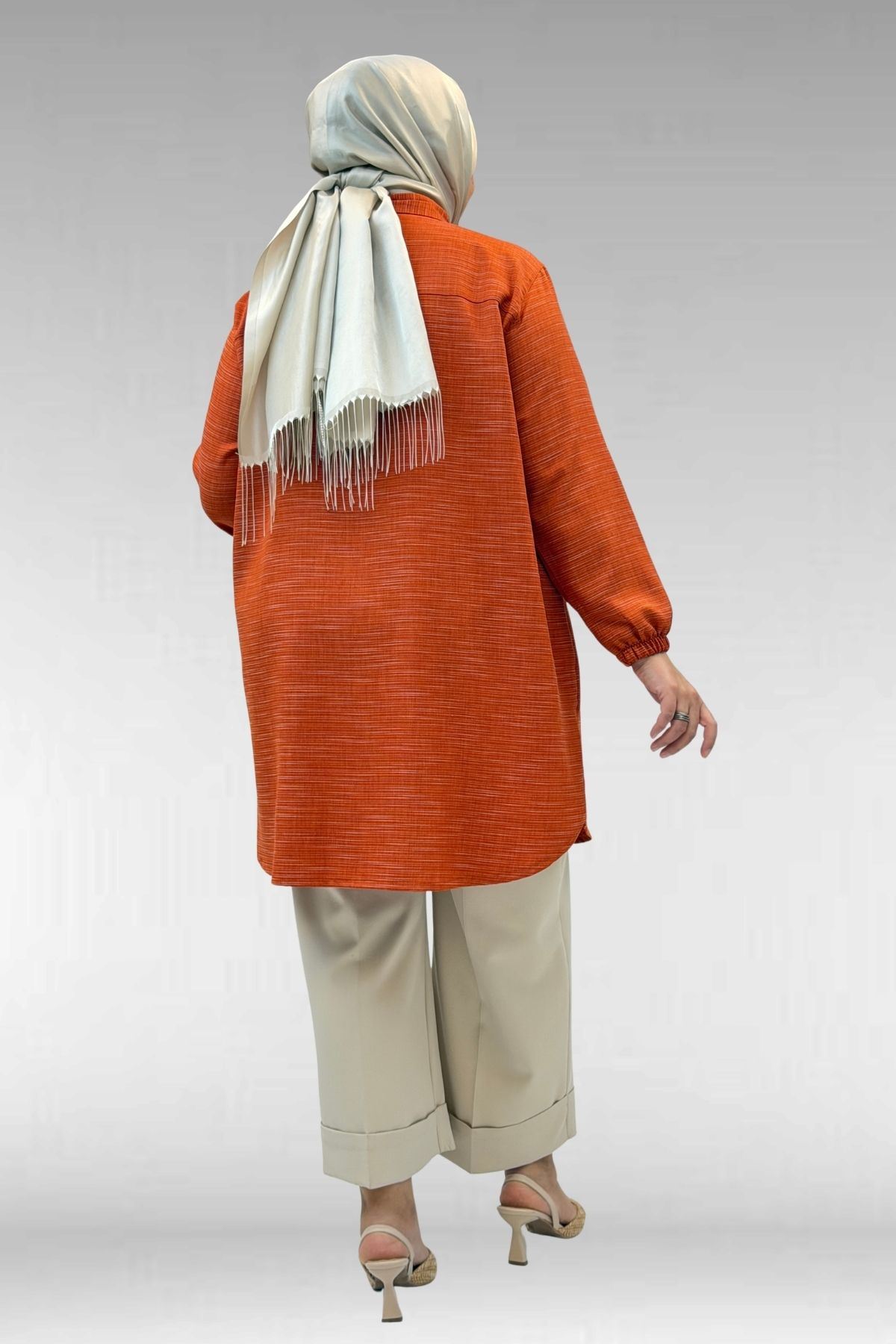 58068 Büyük Beden Erkek Yakalı Gömlek - Kiremit Kırçıllı