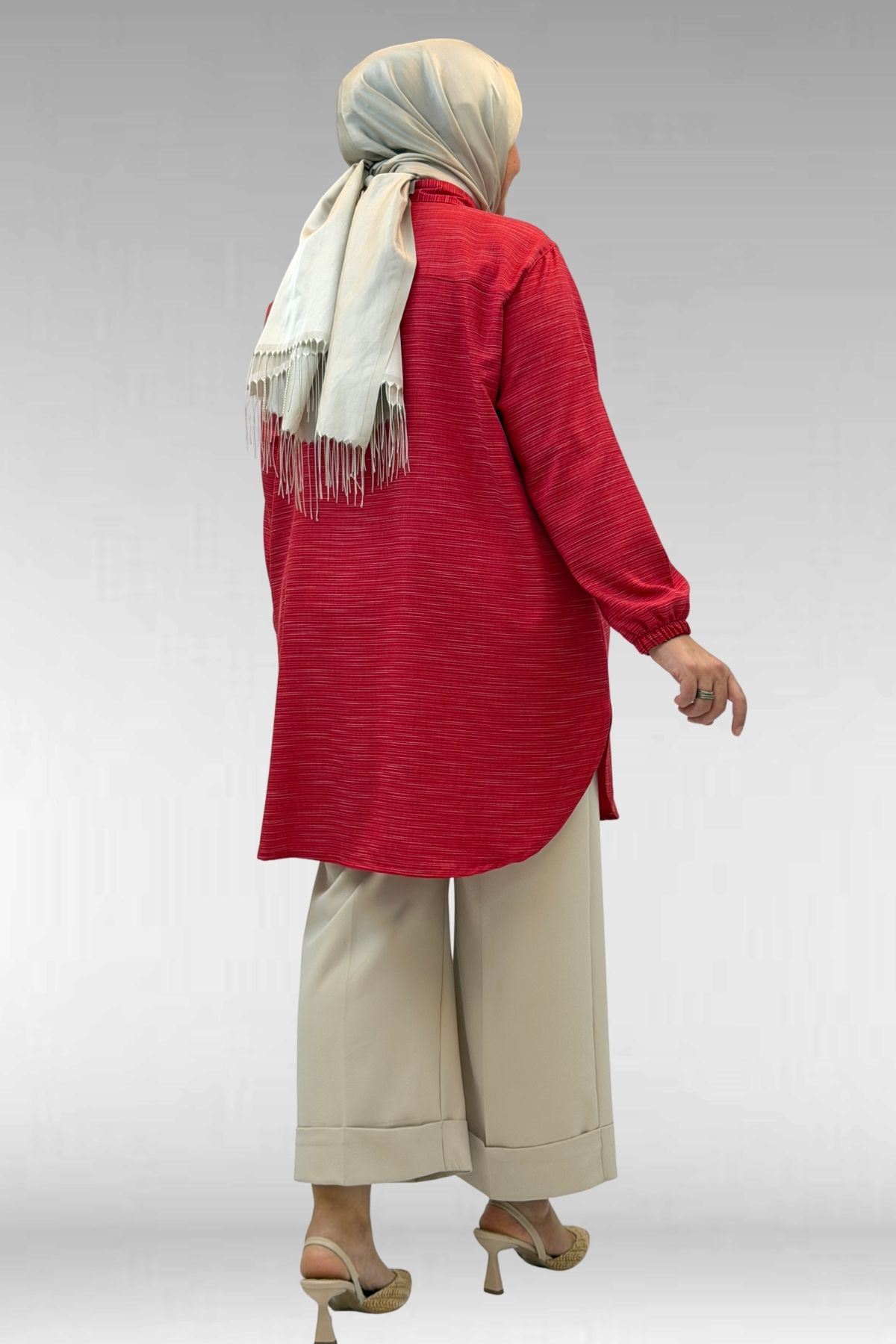 58068 Büyük Beden Erkek Yakalı Gömlek - Kırmızı Kırçıllı