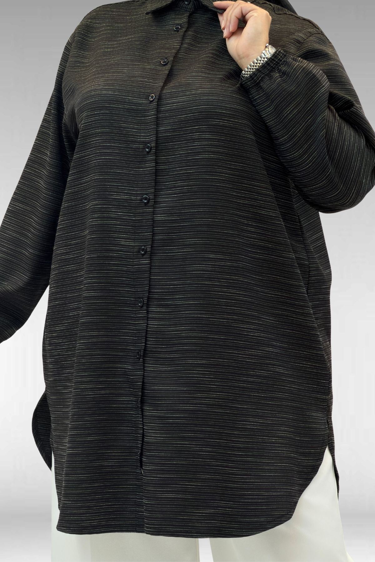 58068 Büyük Beden Erkek Yakalı Gömlek - Siyah Kırçıllı
