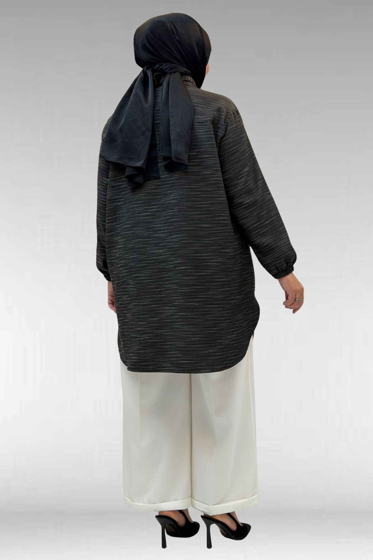 58068 Büyük Beden Erkek Yakalı Gömlek - Siyah Kırçıllı