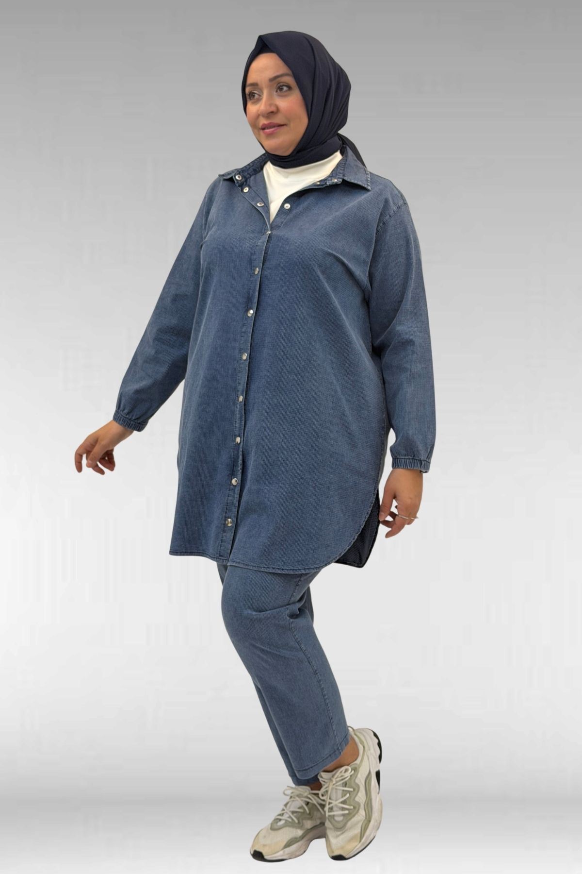 67042 Büyük Beden Kolları Lastikli Pantolonlu Takım - Lacivert