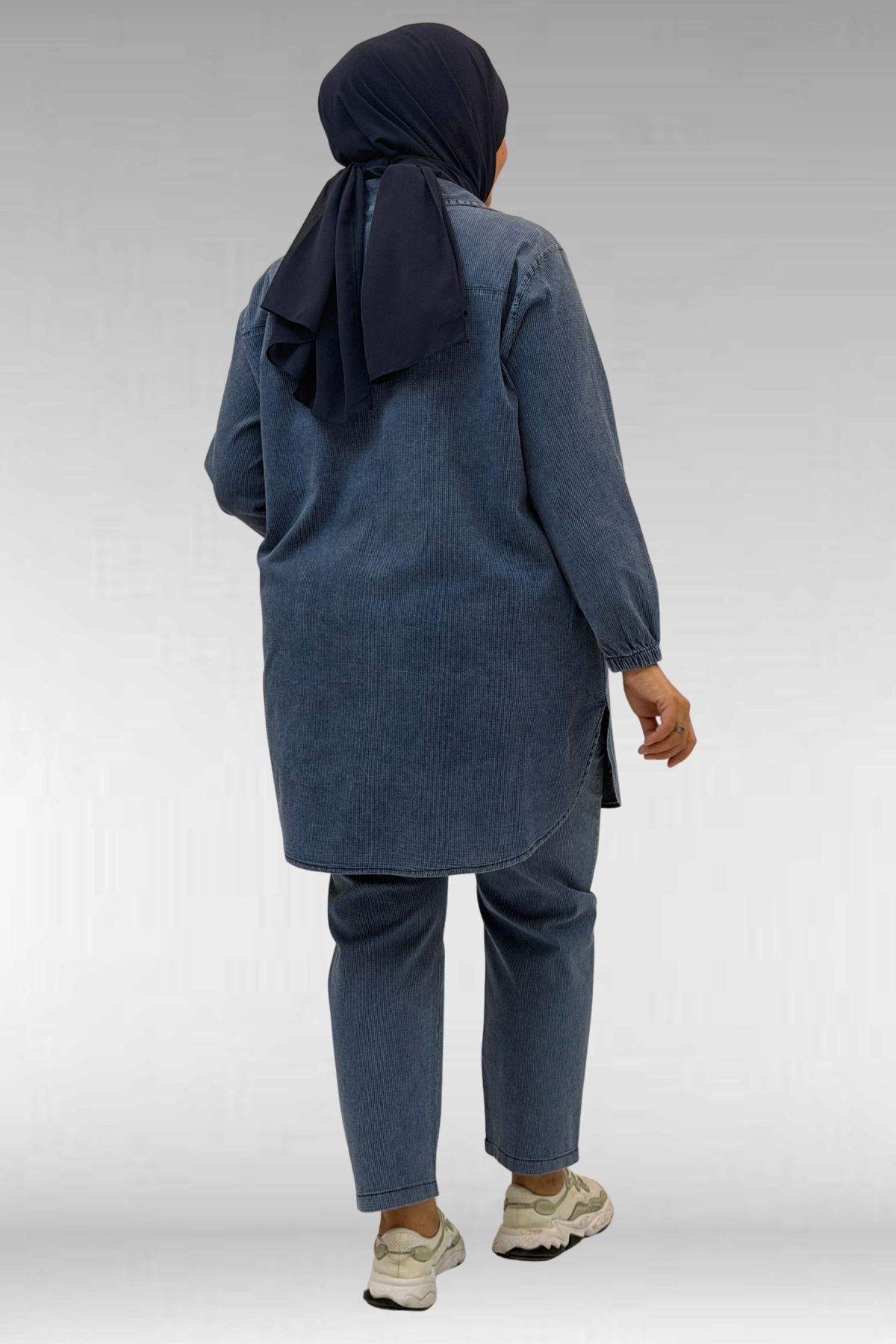 67042 Büyük Beden Kolları Lastikli Pantolonlu Takım - Lacivert