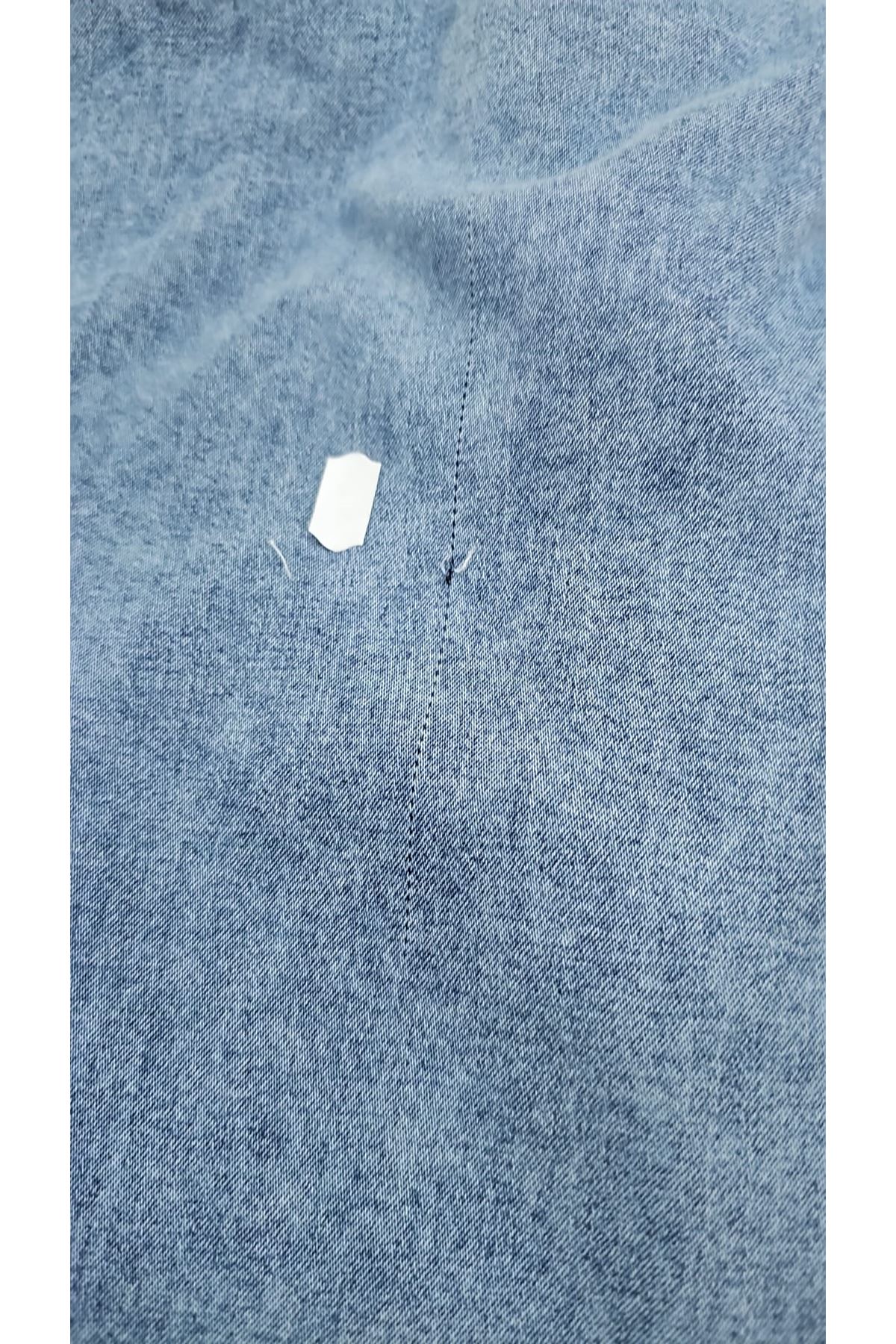 D-59024 Büyük Beden Paçasında Taş Detaylı Kot Pantolon - Açık Mavi 