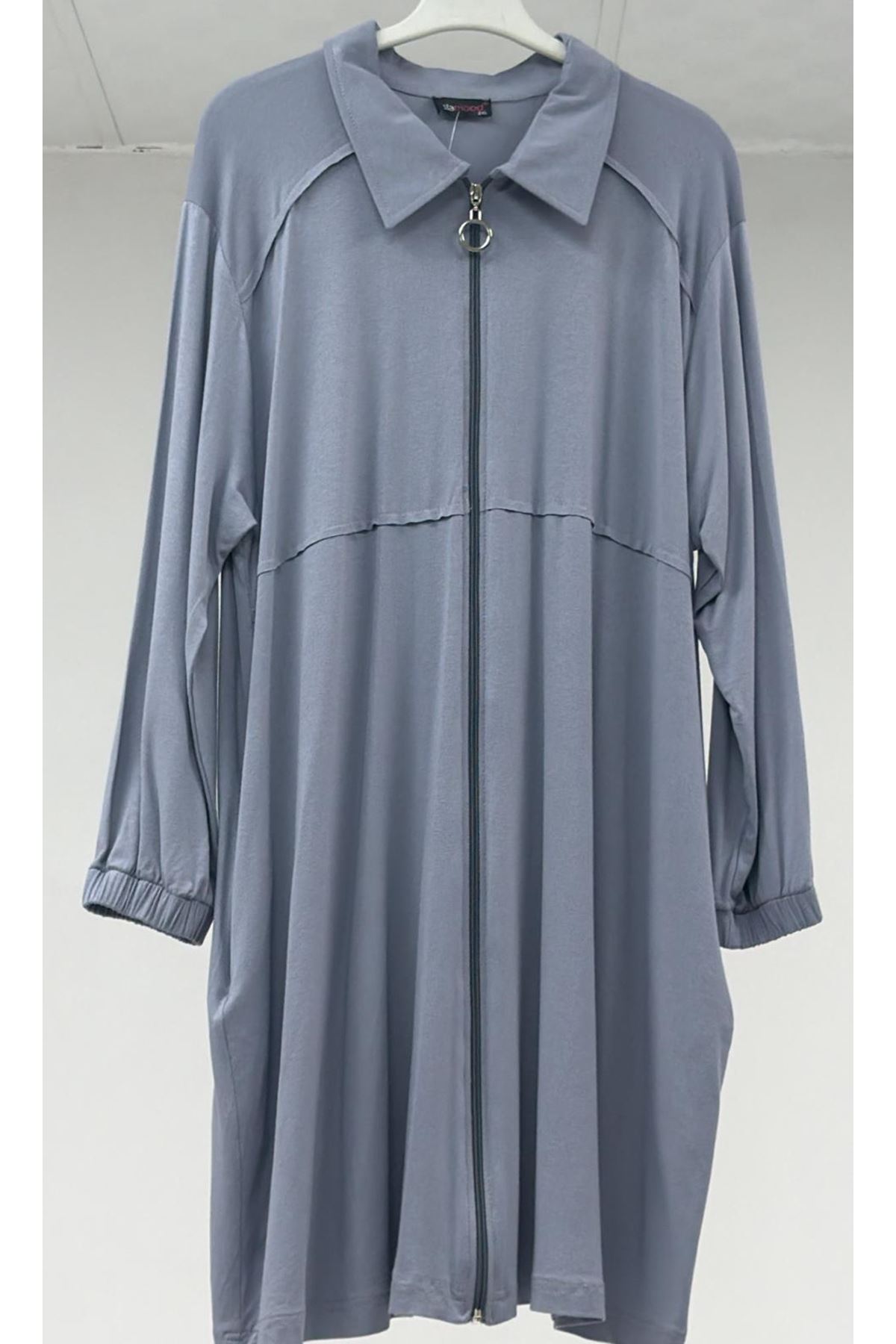 T-53047 Büyük Beden Omzu Taş Detaylı Penye Ceket - gri